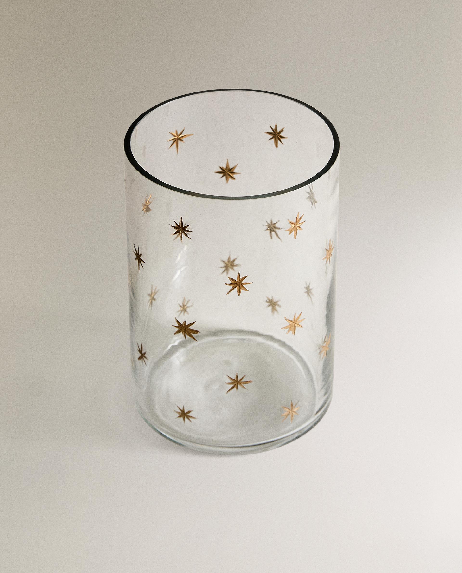 CHRISTMAS STARS GLASS TEALIGHT HOLDER