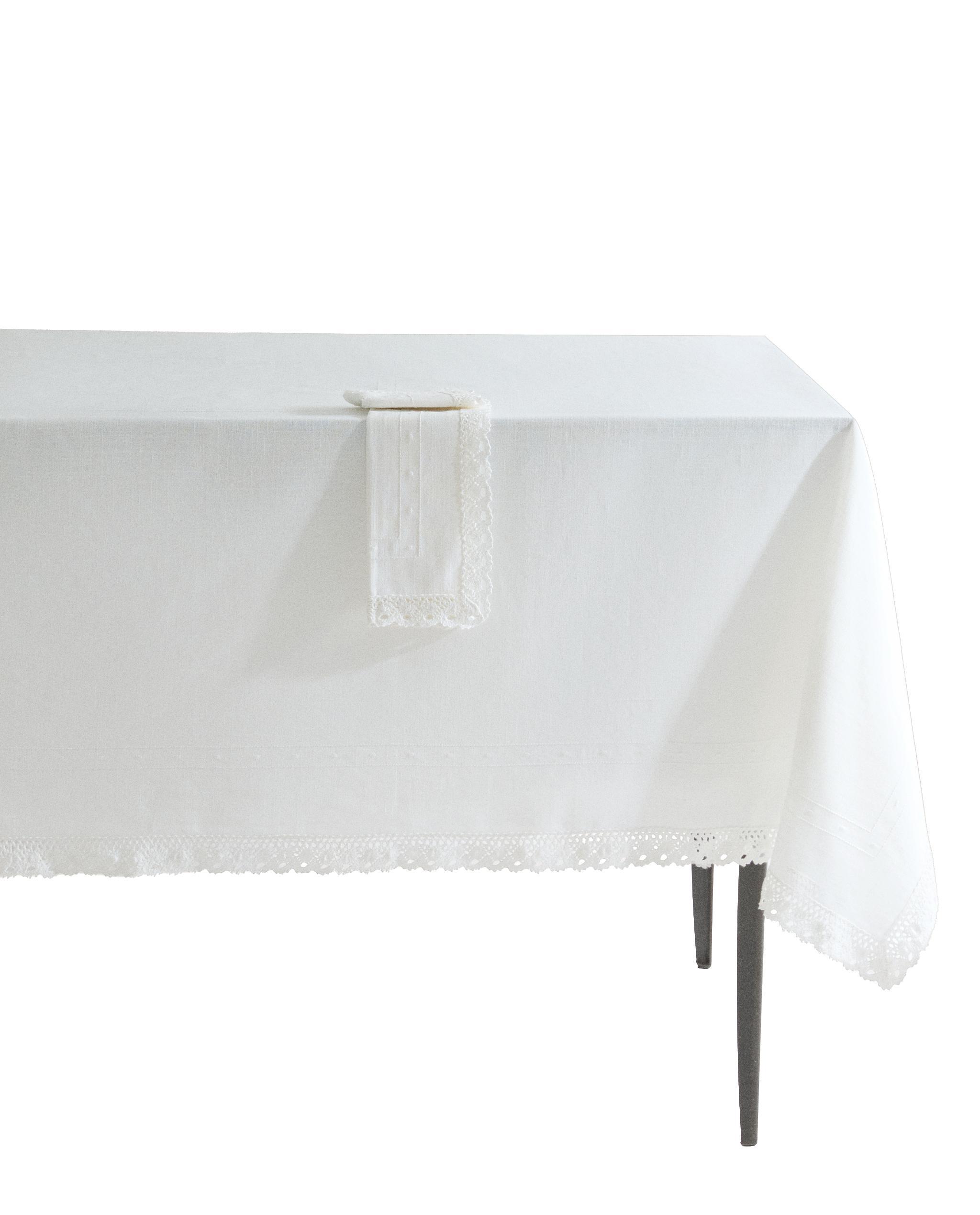 EMBROIDERED COTTON TABLECLOTH WITH LACE TRIM product thumbnail 6