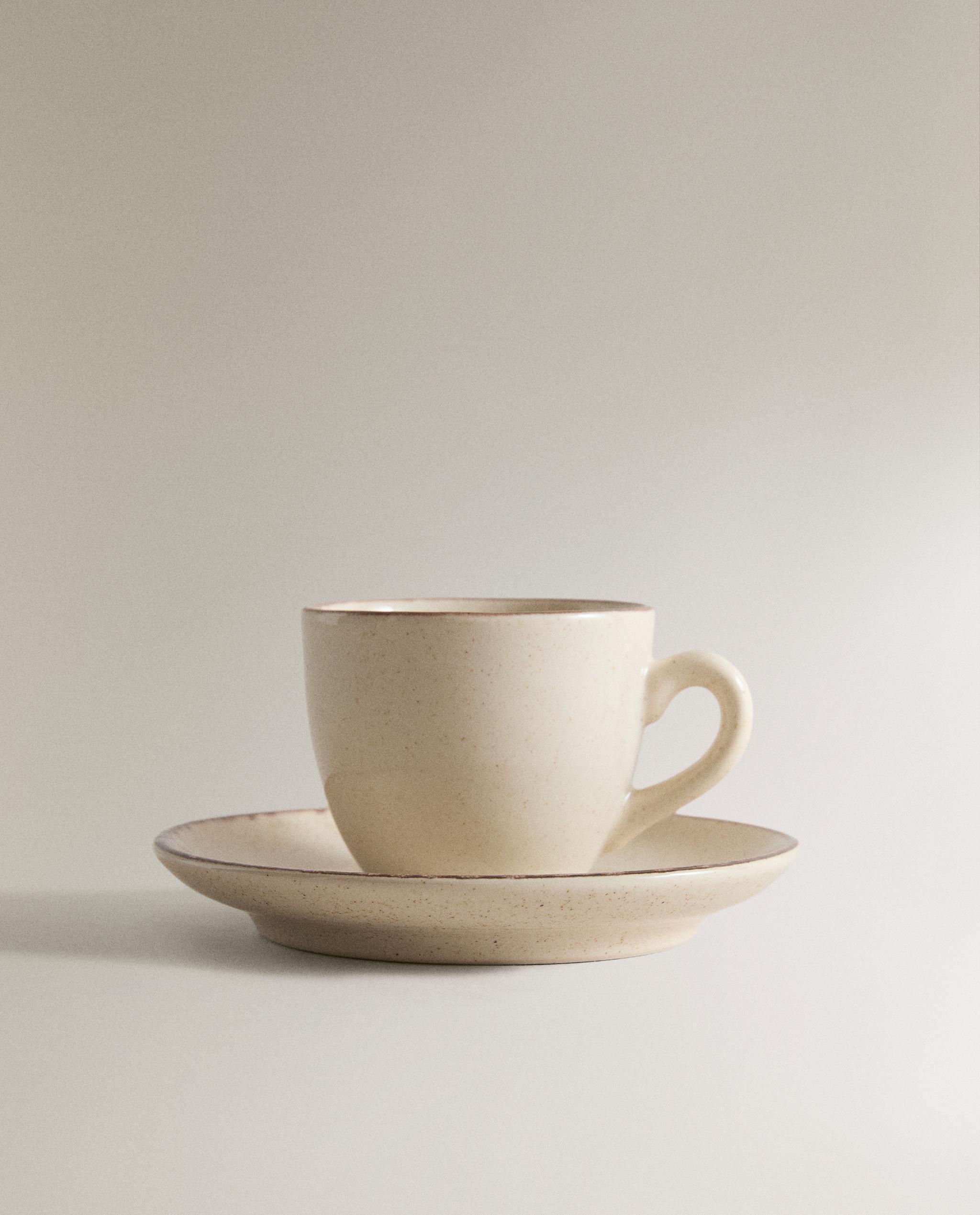 STONEWARE COFFEE CUP AND SAUCER WITH ANTIQUE FINISH RIM product thumbnail 6
