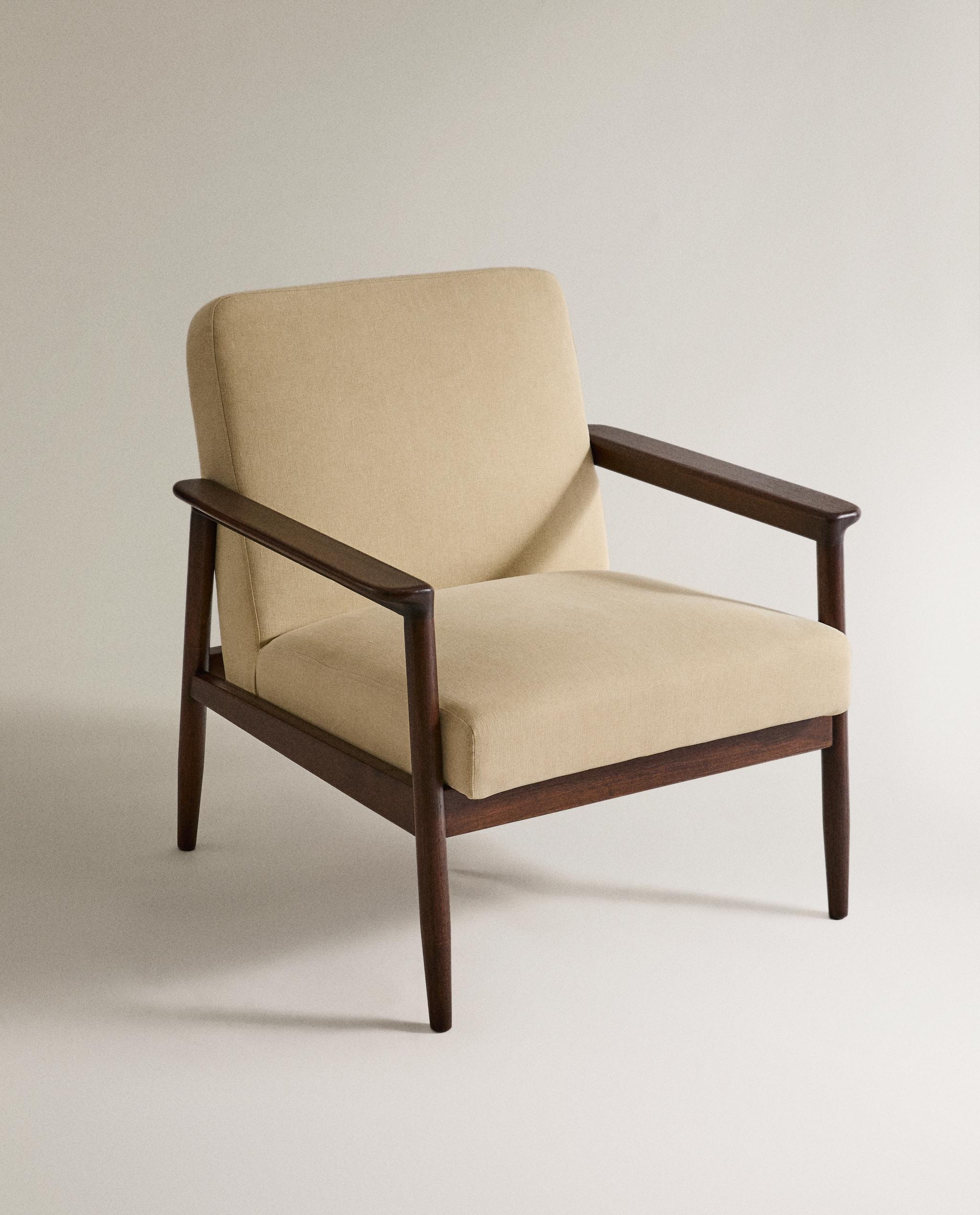 WOOD AND LINEN ACCENT CHAIR product thumbnail 3