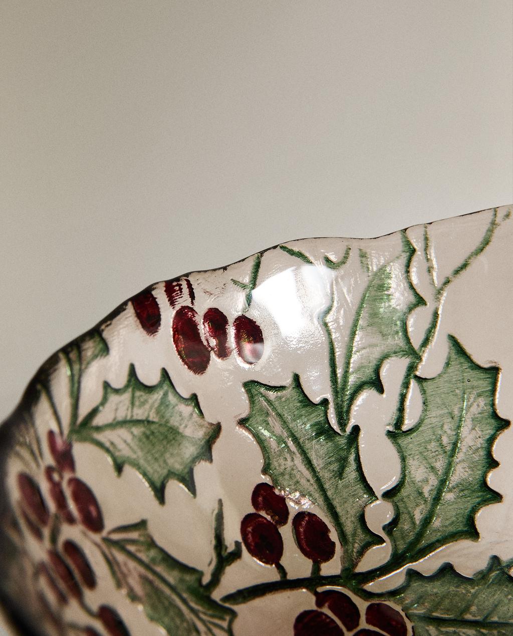 CHRISTMAS HOLLY GLASS BOWL