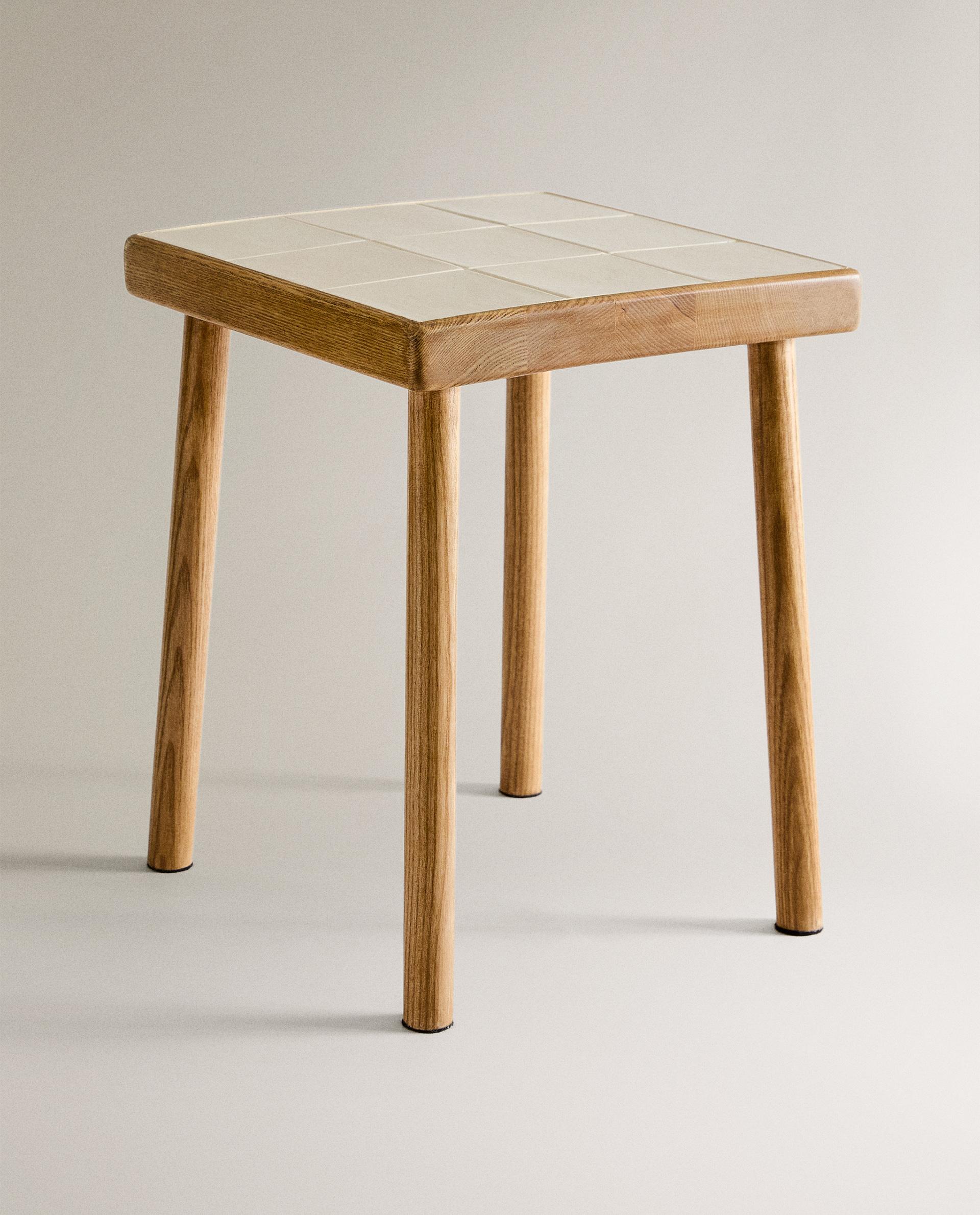 WOOD AND TILE STOOL