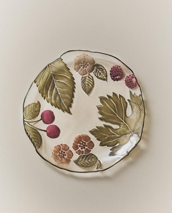 طبق للتحلية زجاجي بأزهار