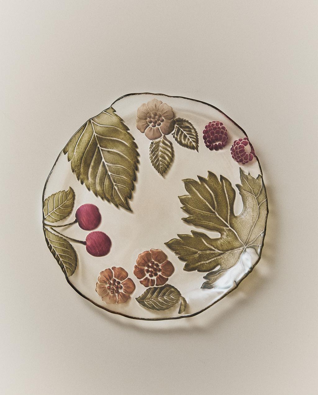 FLORAL GLASS DESSERT PLATE