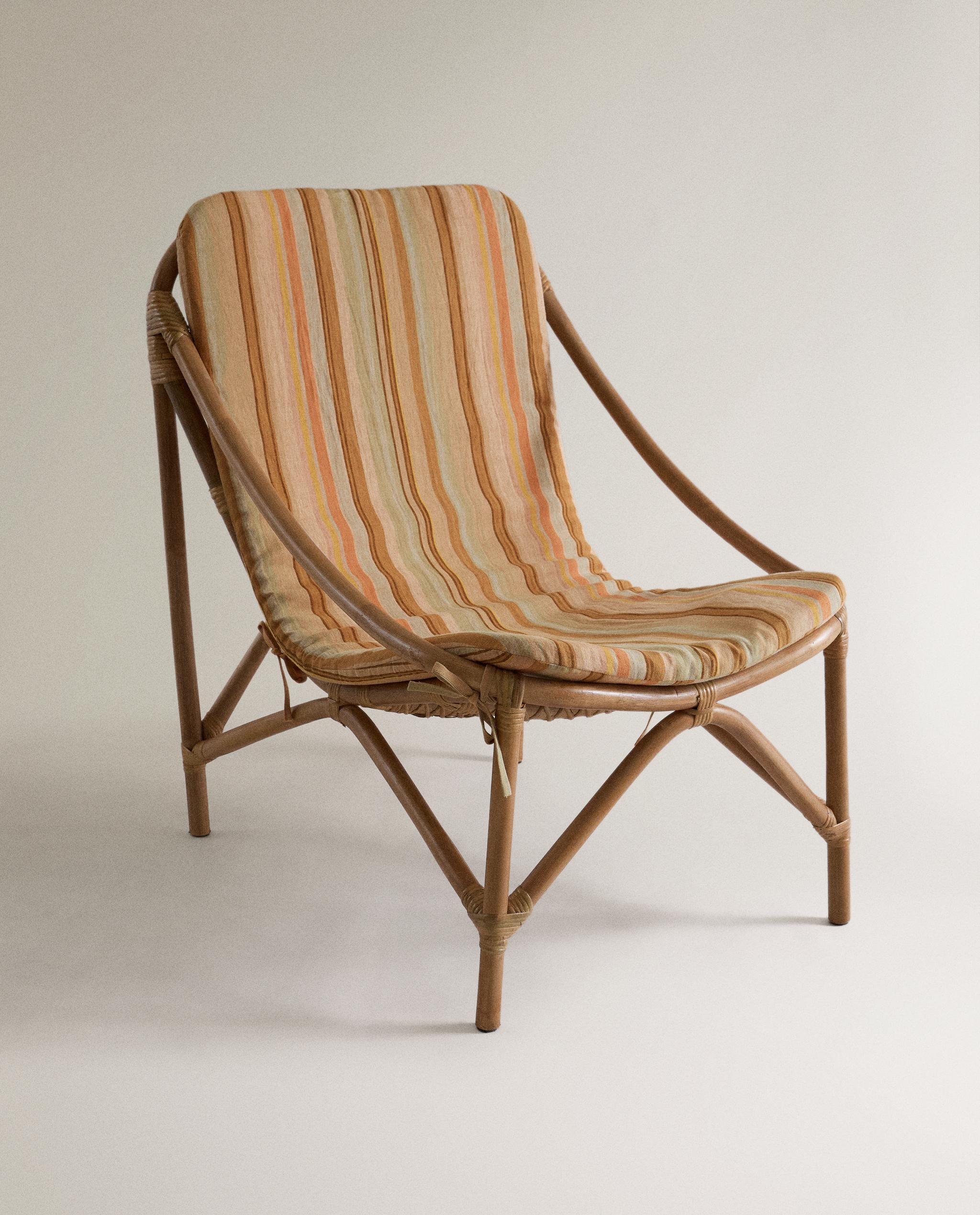 STRIPED COTTON AND LINEN ACCENT CHAIR SEAT CUSHION