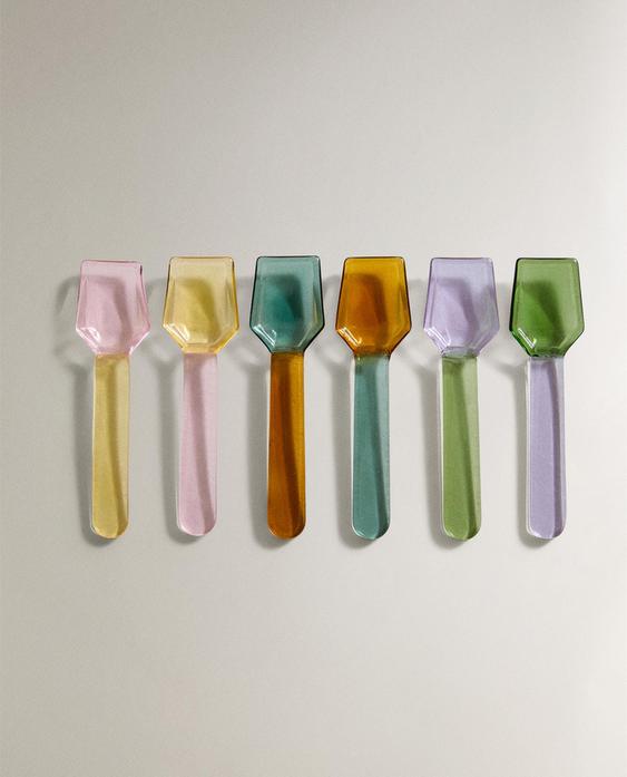 PACK OF MULTICOLOURED BOROSILICATE GLASS ICE CREAM SPOONS (PACK OF 6)