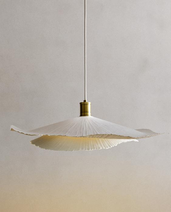 Large Ecru Ceiling Lamp with Golden Detail