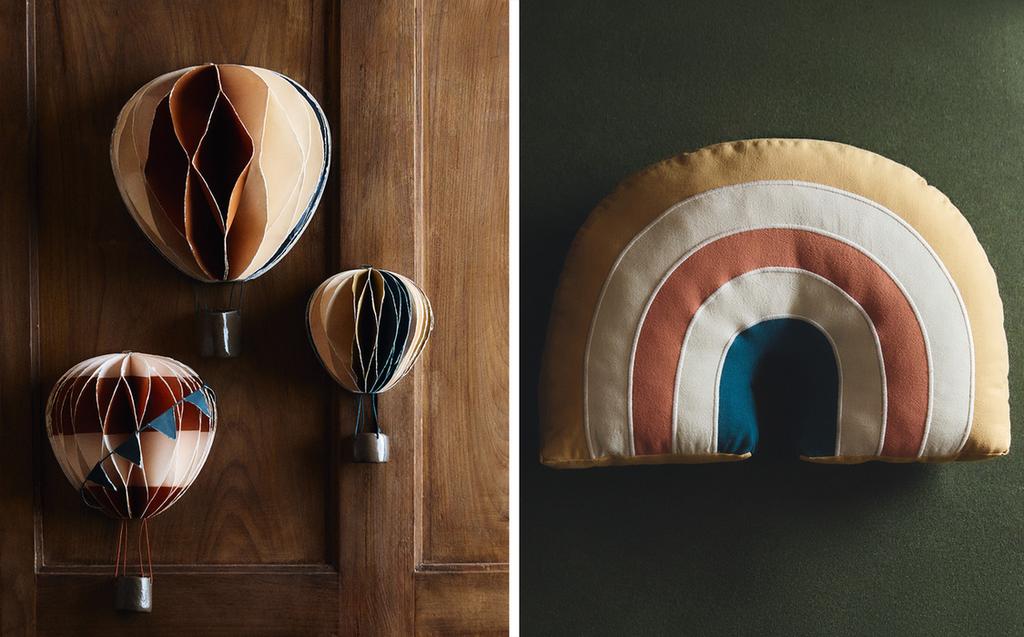 BALÕES COLORIDOS PAPEL PAREDE E ALMOFADA ARCO-ÍRIS