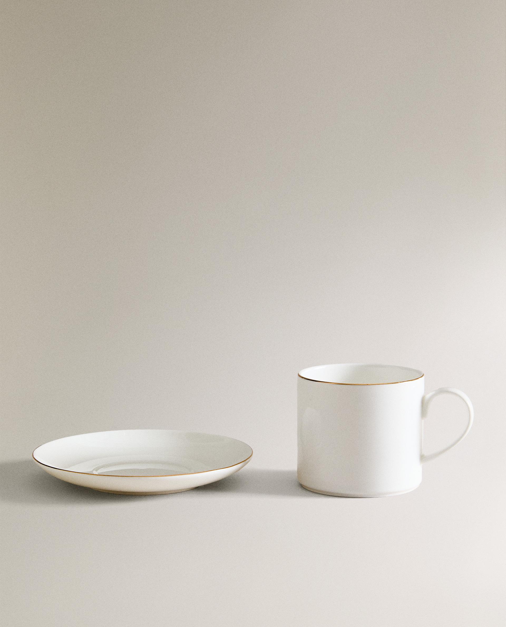 TAZZA DA CAFFÈ CON PIATTINO IN BONE CHINA CON BORDO