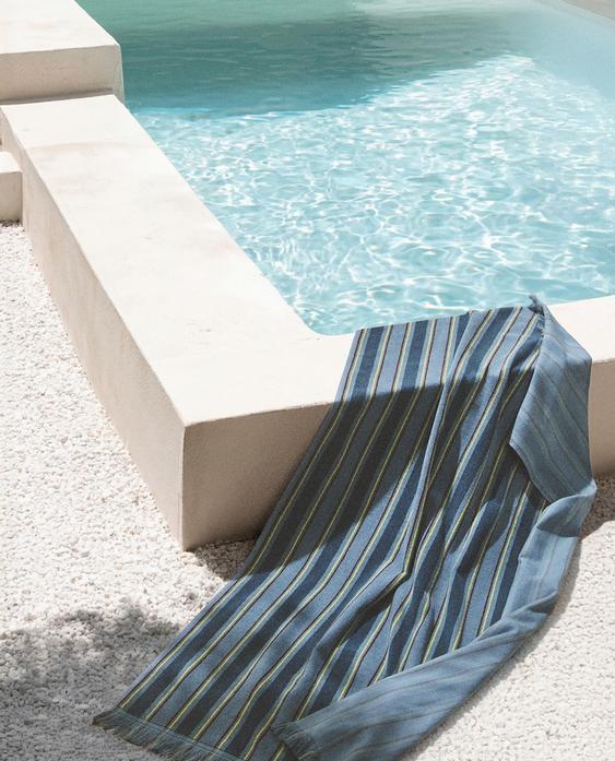KIDS' STRIPED COTTON BEACH TOWEL