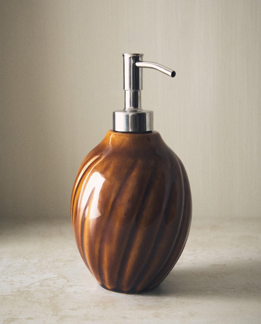 MUSTARD YELLOW SOAP DISPENSER WITH RAISED DESIGN