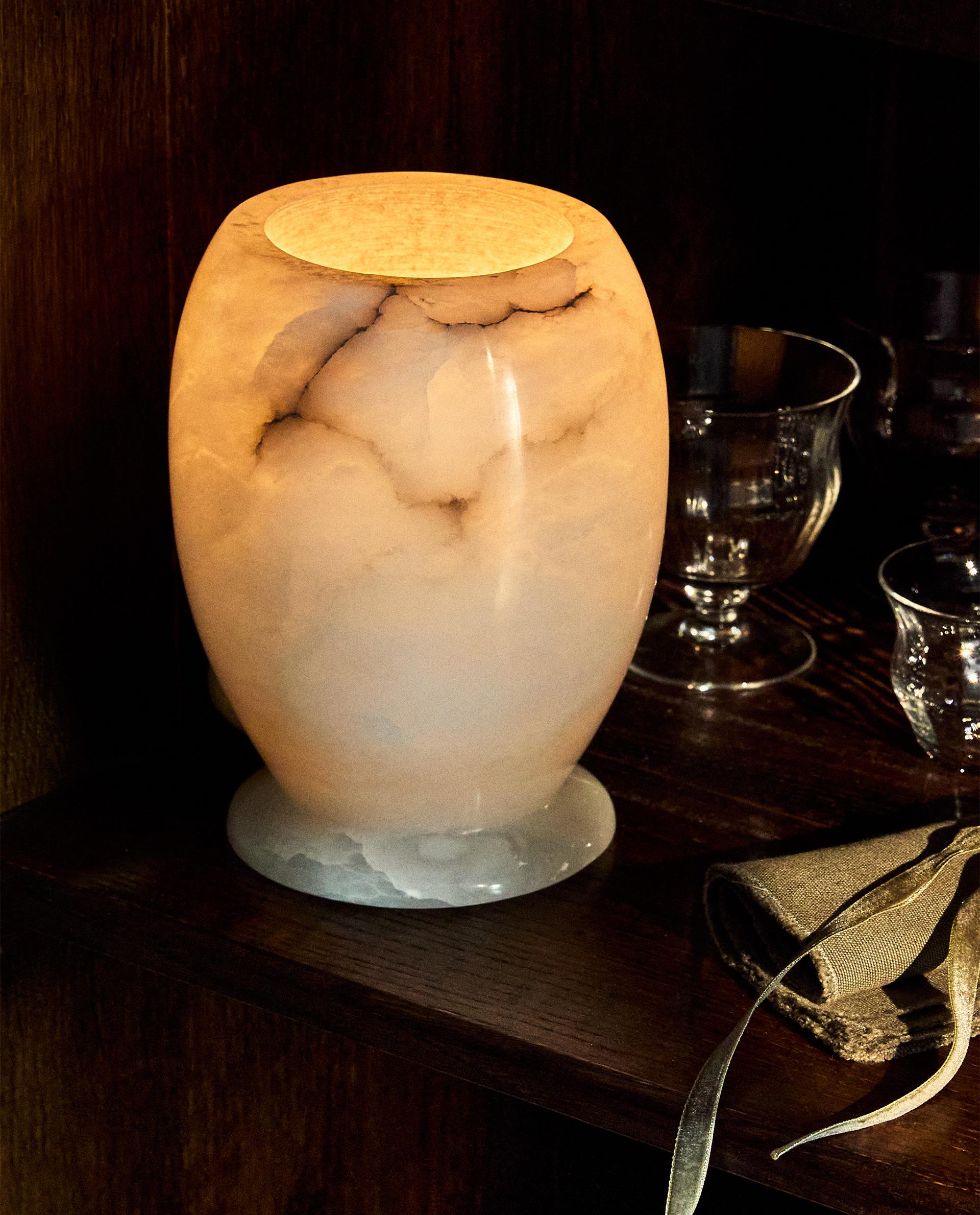 Alabaster Table Lamp Base - Creamy White Urn Design 25 1/4