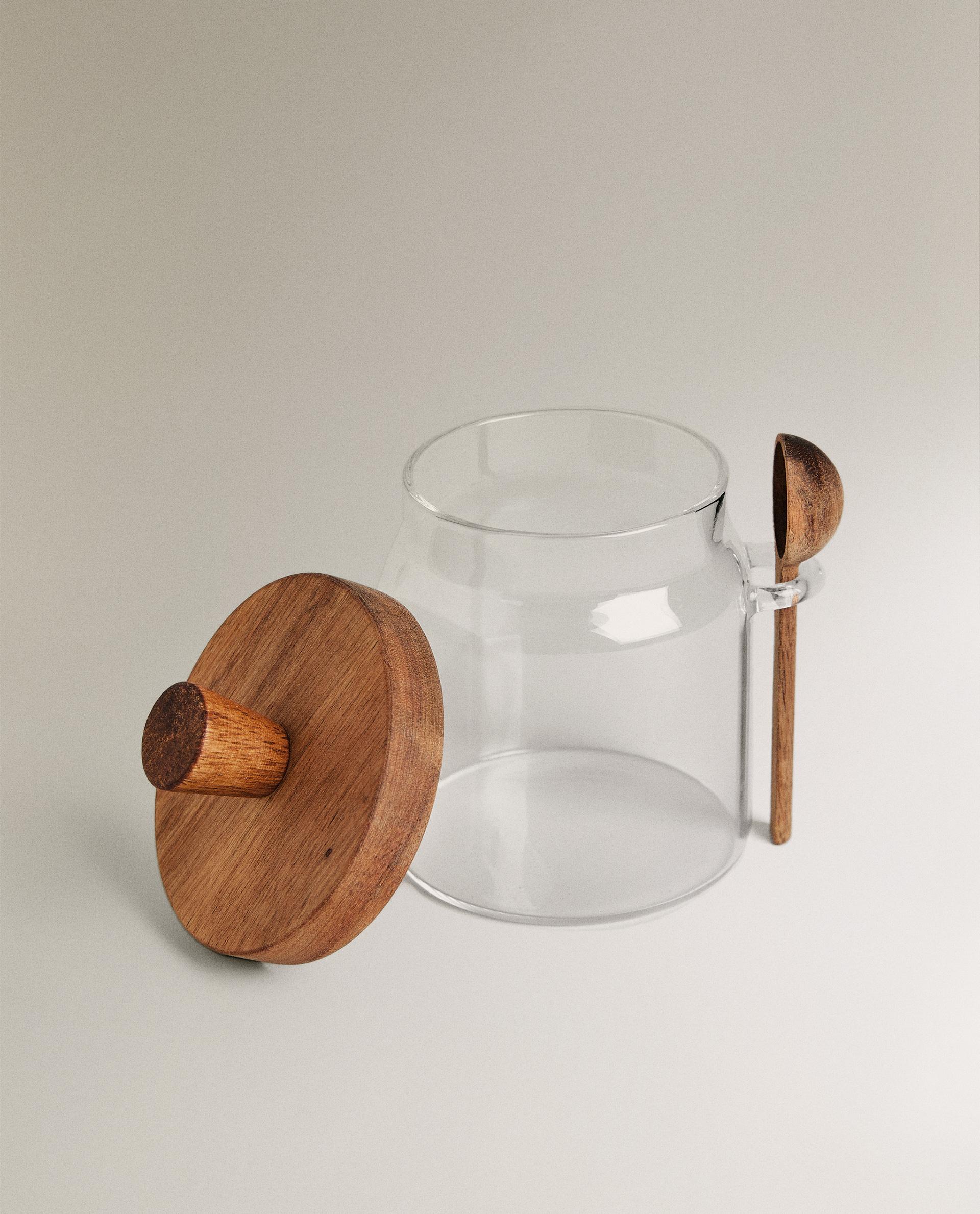 BOROSILICATE GLASS AND WOOD SUGAR BOWL product thumbnail 2