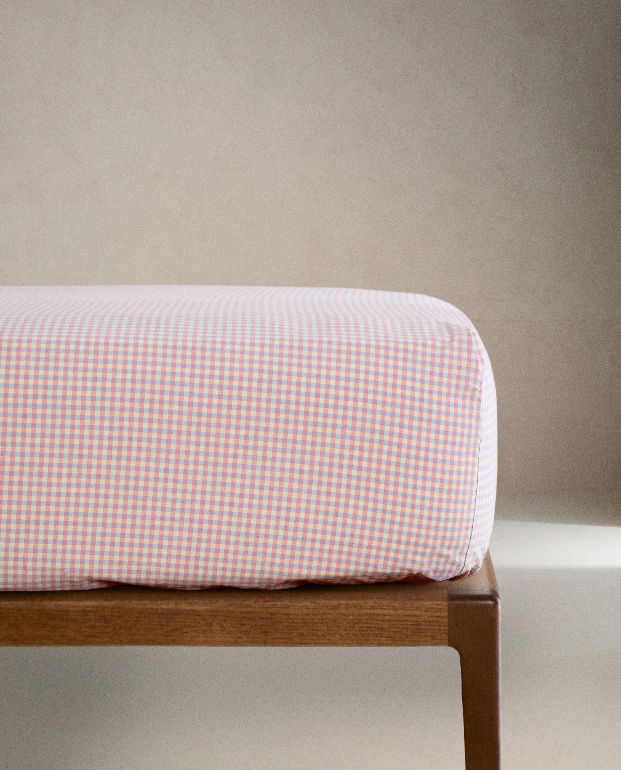 KIDS' GINGHAM COTTON FITTED SHEET product thumbnail 6