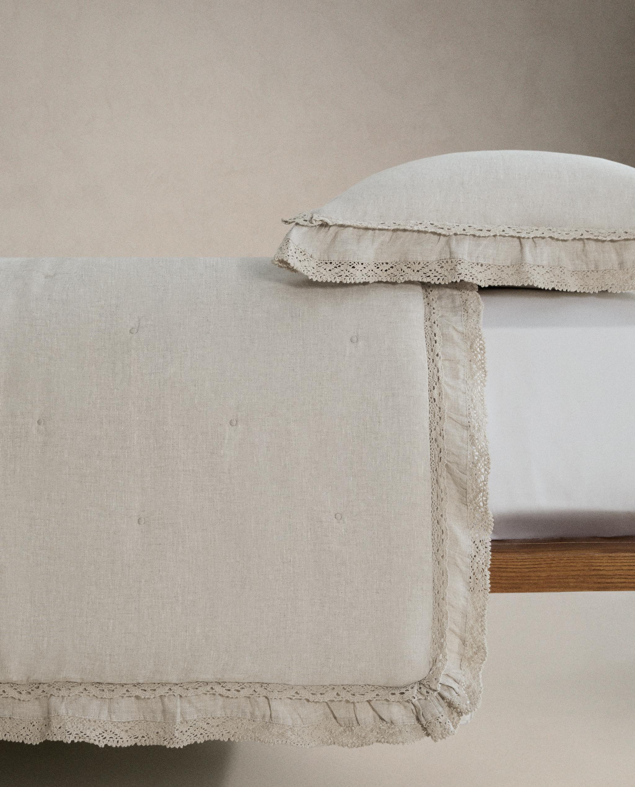 LINEN QUILTED BEDSPREAD WITH LACE TRIM product thumbnail 4