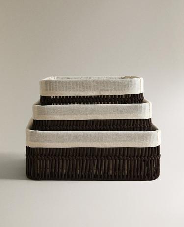 RECTANGULAR COTTON-LINED BASKET