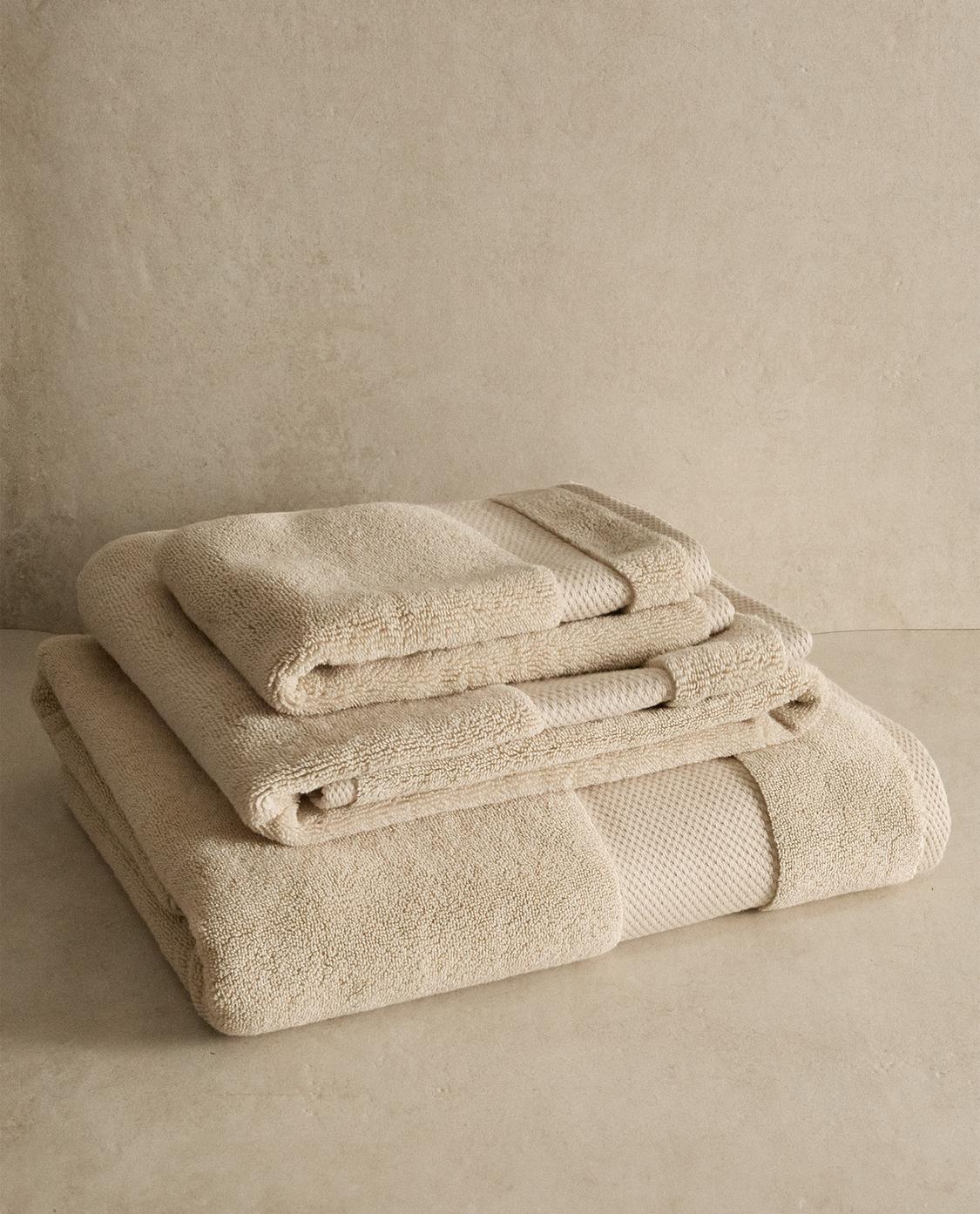 Bath Mat Zara Bath Towels EMBROIDERED TRIM BATH TOWEL Beige ZARA