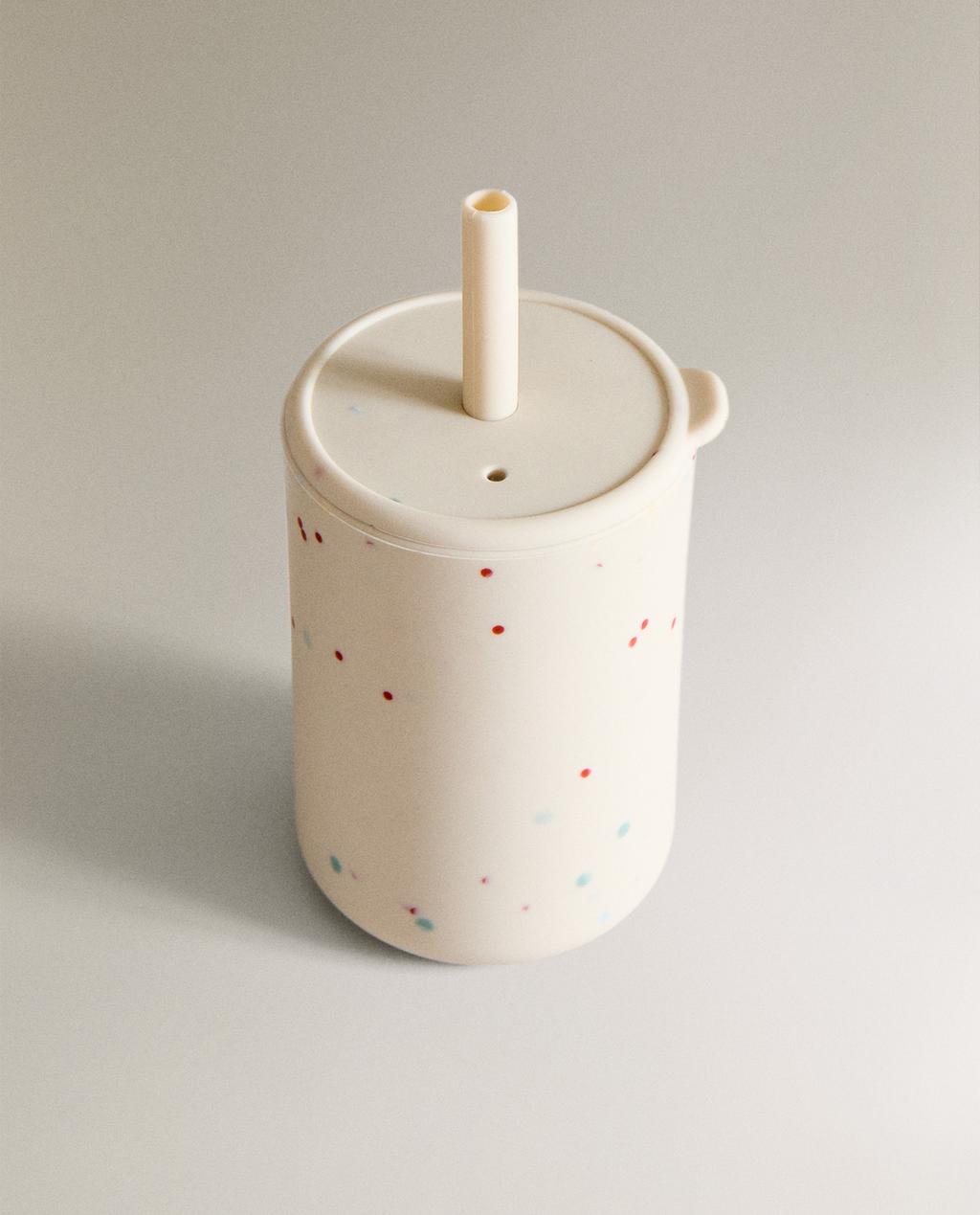 CHILDREN'S POLKA DOT TUMBLER WITH A STRAW