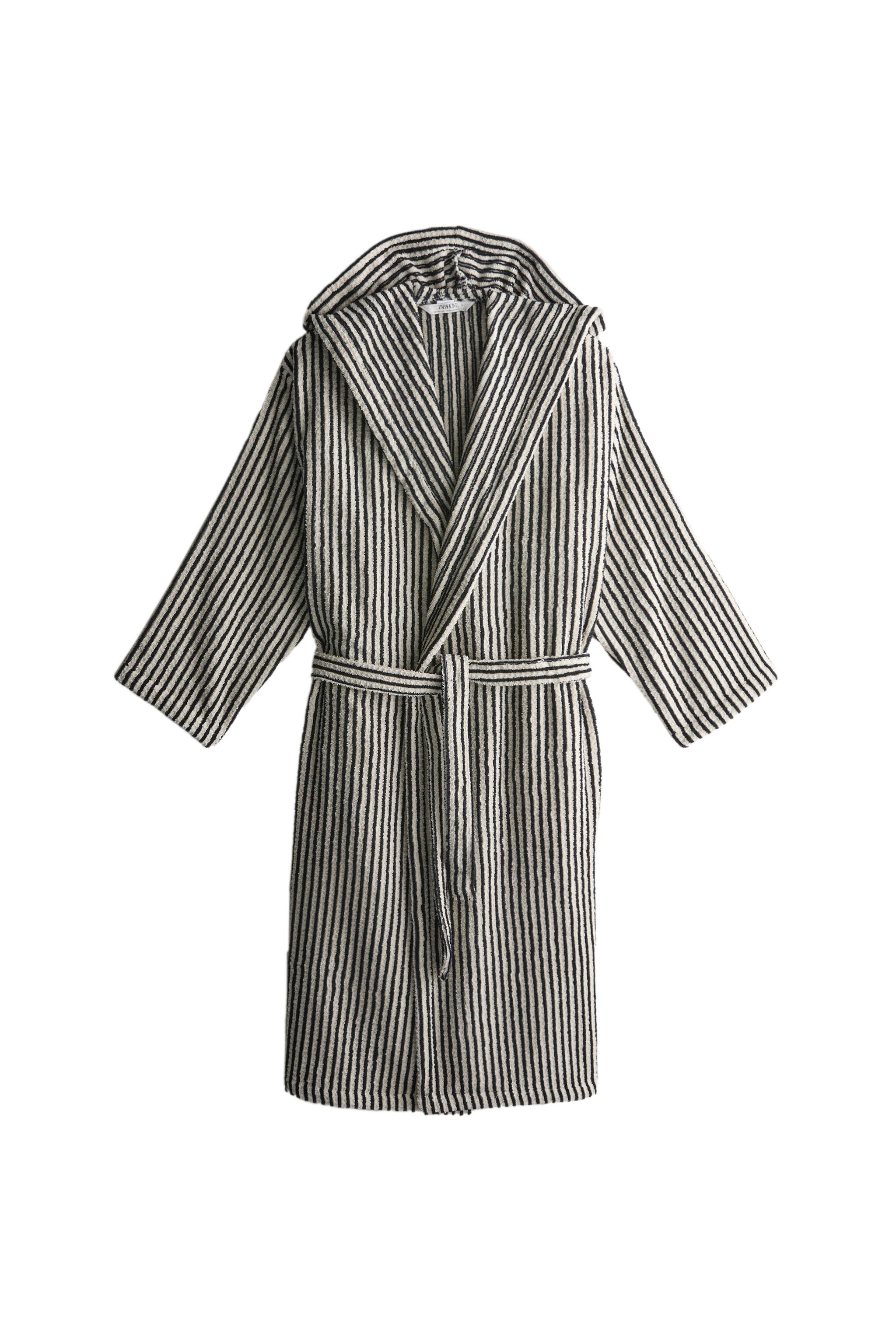 STRIPED BATHROBE WITH HOOD Zara Home United Kingdom