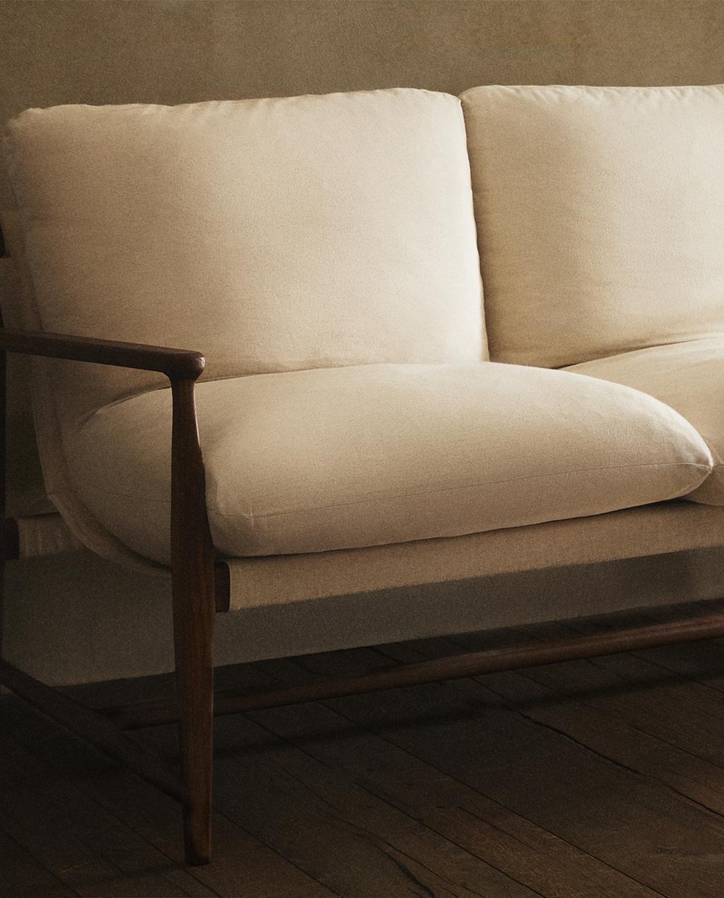 WOODEN COUCH AND CUSHION WITH REMOVABLE COVER