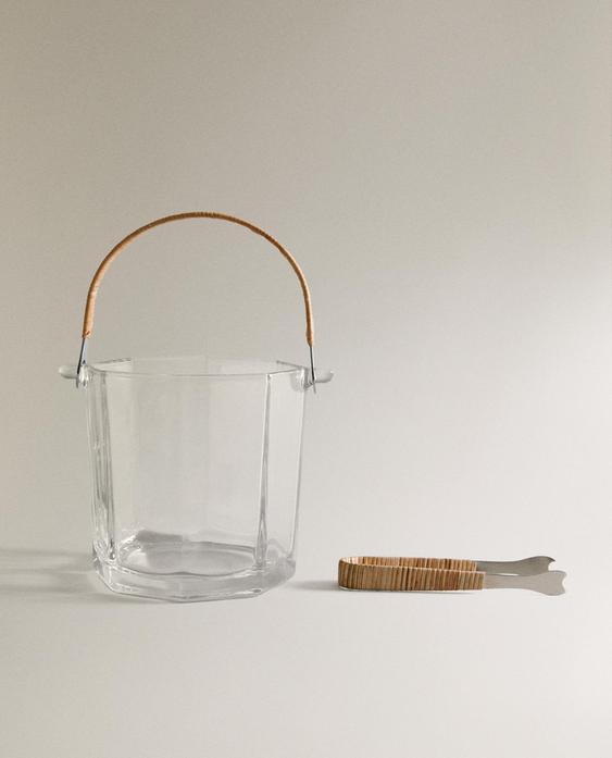 طقم دلو ثلج زجاج وملقط طقم دلو ثلج زجاج وملقط