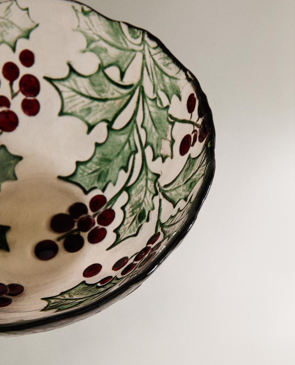 CHRISTMAS HOLLY GLASS BOWL