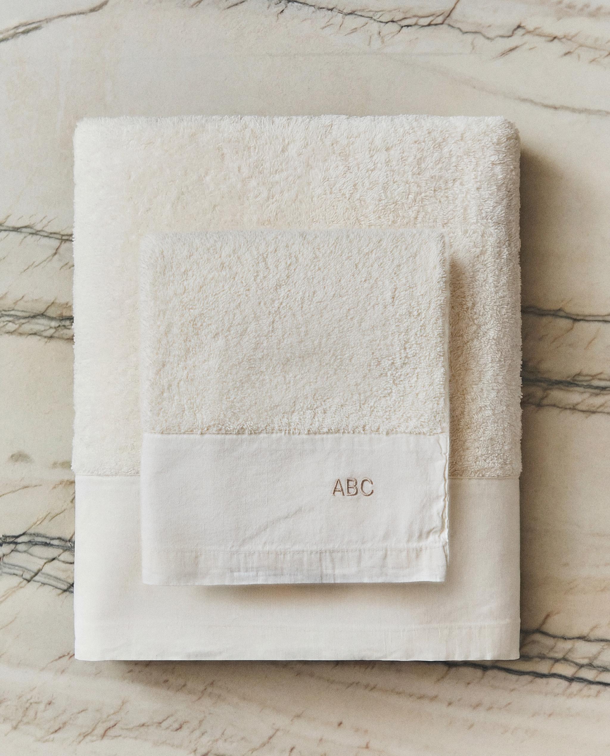 BATH TOWEL WITH LINEN APPLIQUÉ BORDER product thumbnail 11