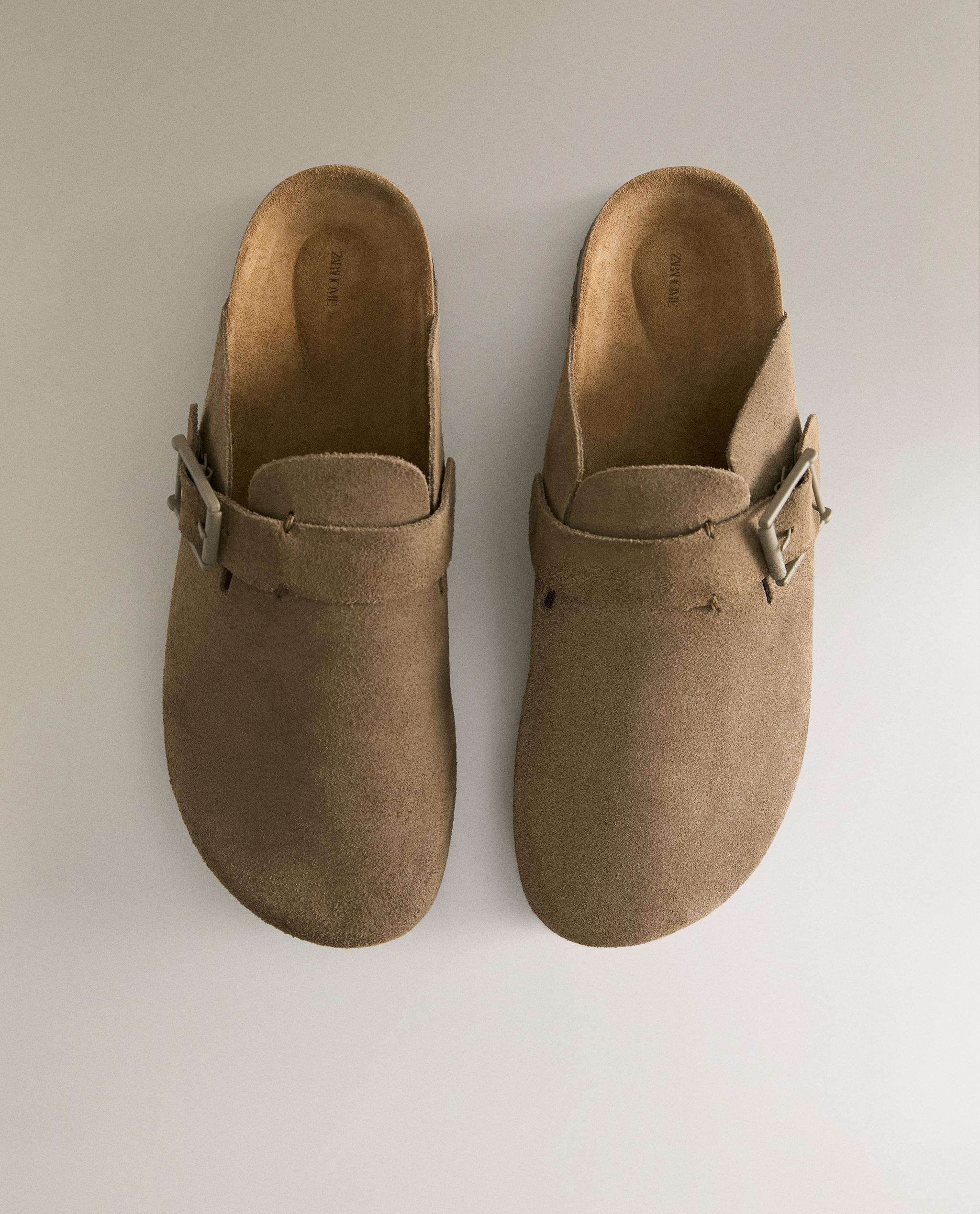 LEATHER CLOGS WITH BUCKLE AND TOPSTITCHING DETAIL product thumbnail 4