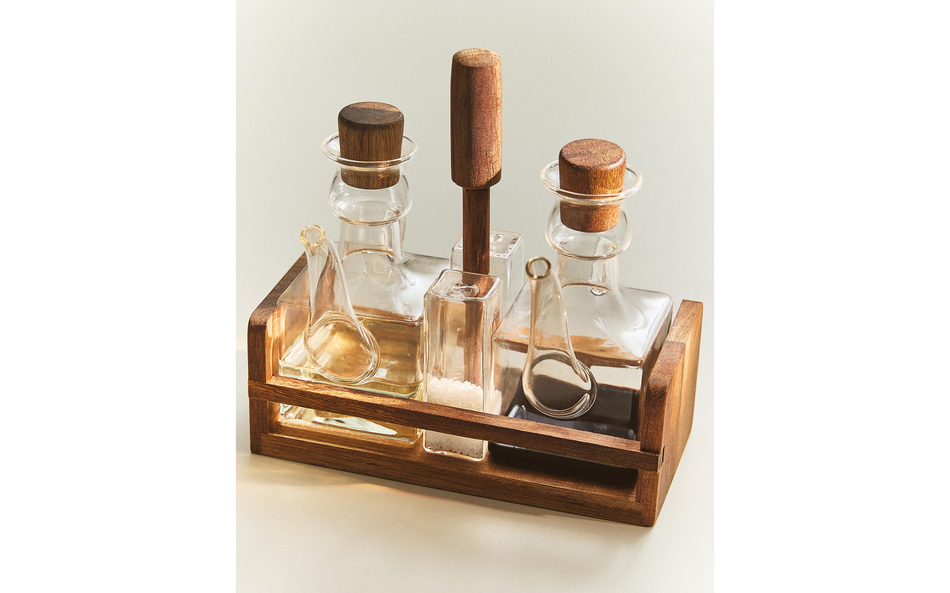 BOROSILICATE GLASS AND WOOD CRUET SET | Zara Home United States of