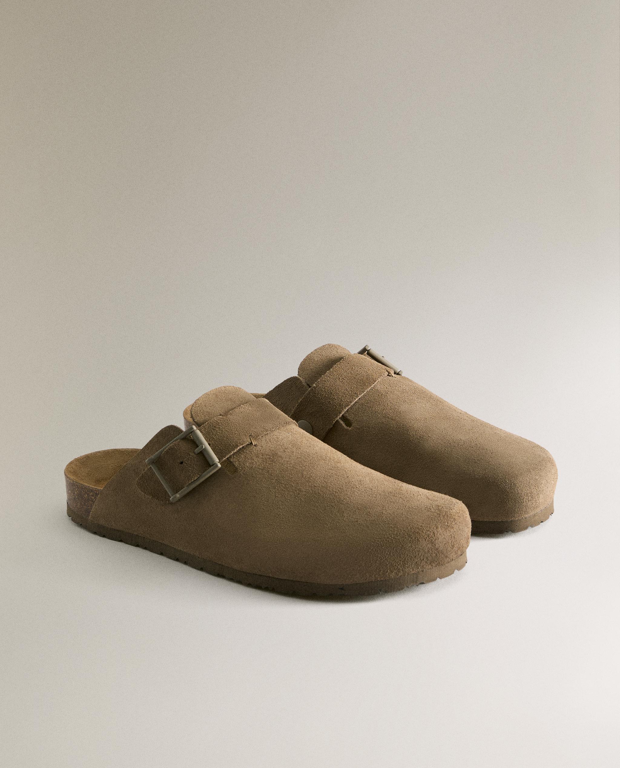 LEATHER CLOGS WITH BUCKLE AND TOPSTITCHING DETAIL product thumbnail 2