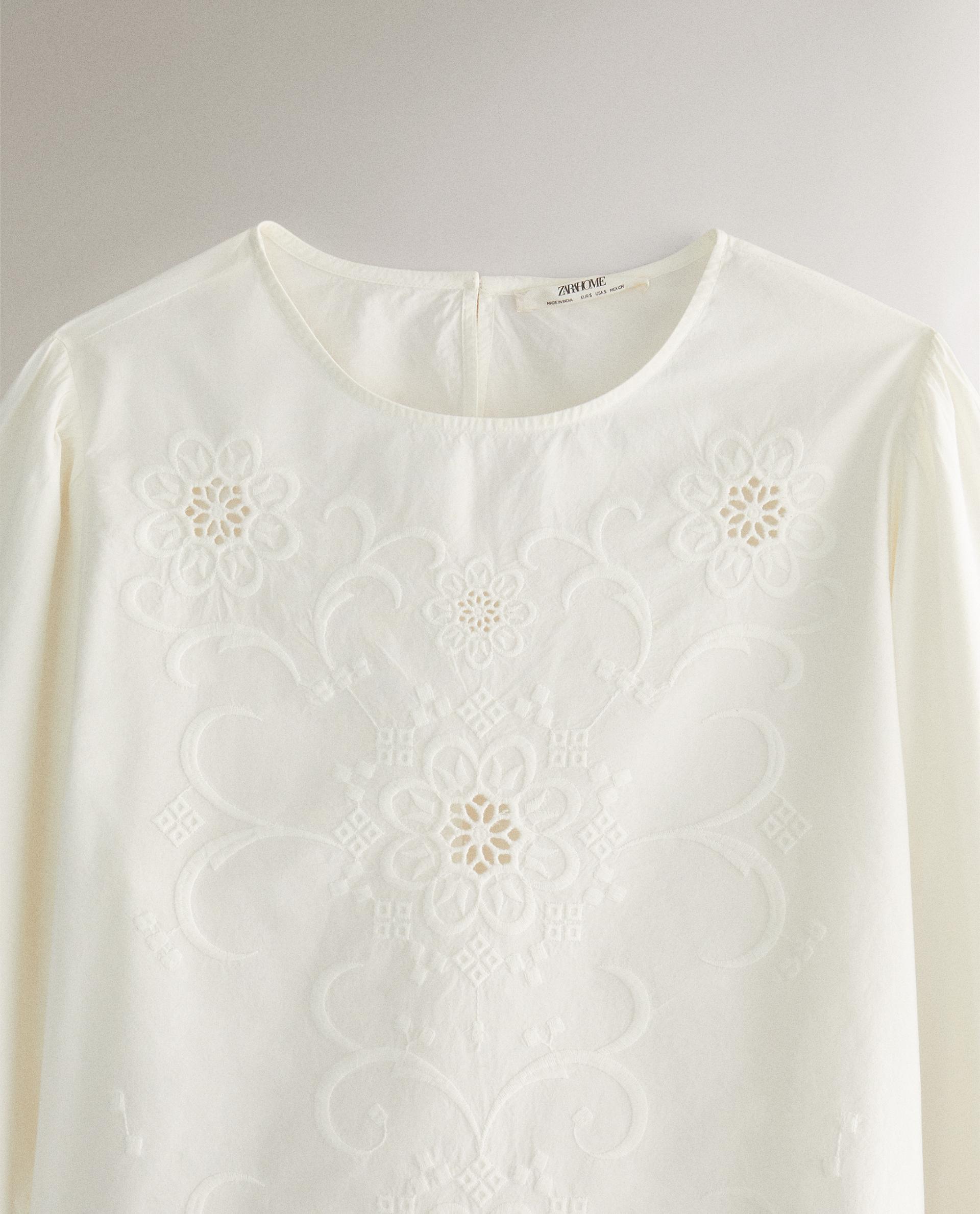 NWT. Zara Home Off White popular Cotton Top with Embroidery. Size M.