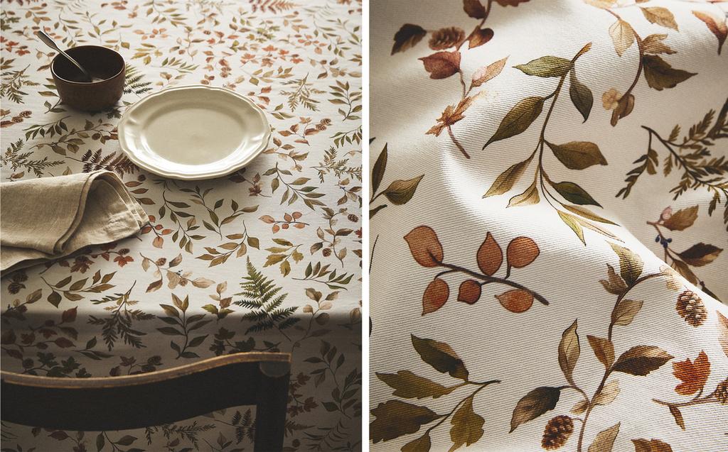 TOALHA DE MESA DE ALGODÃO RESINADO COM FOLHAS