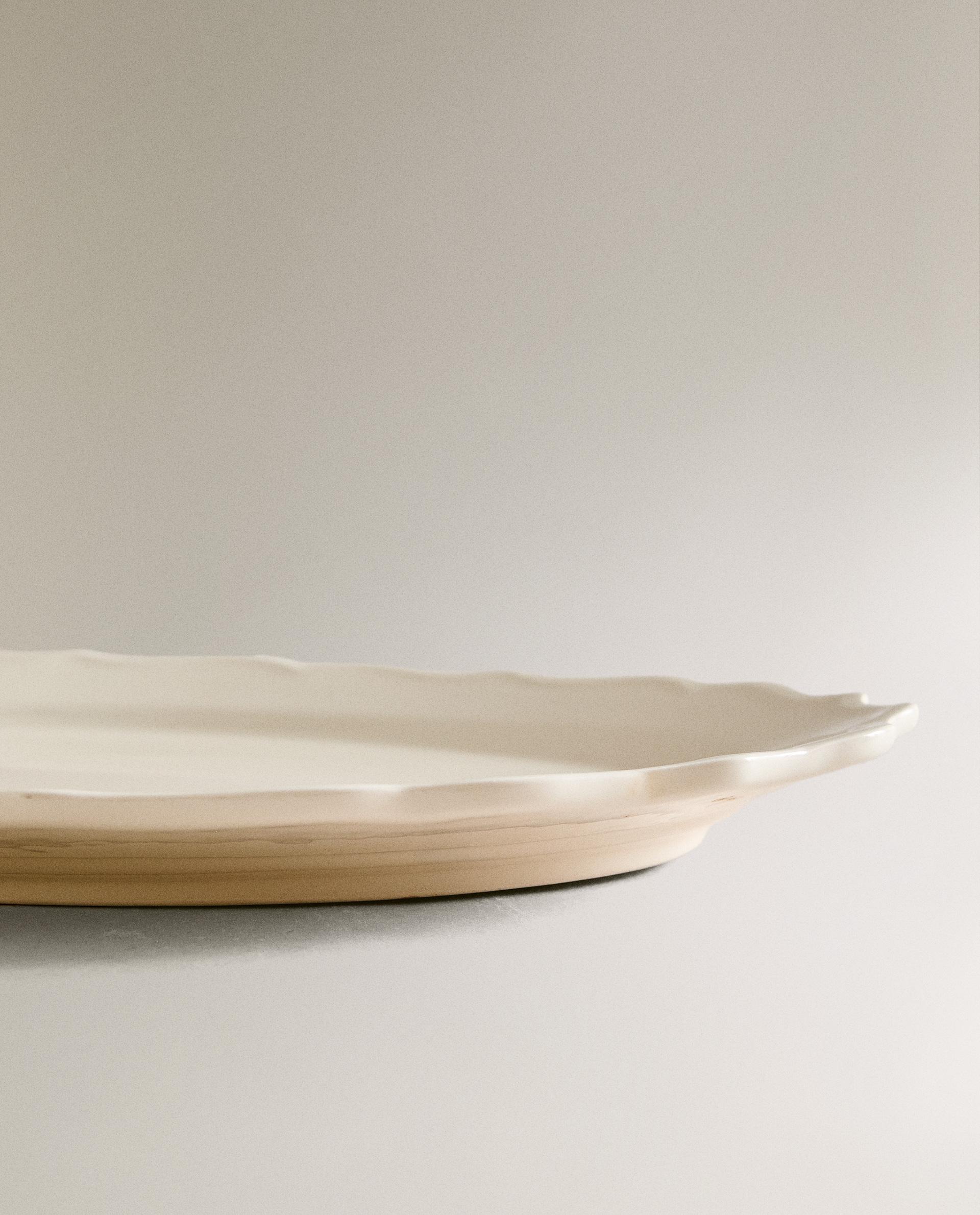 EARTHENWARE SERVING DISH WITH RAISED-DESIGN EDGE