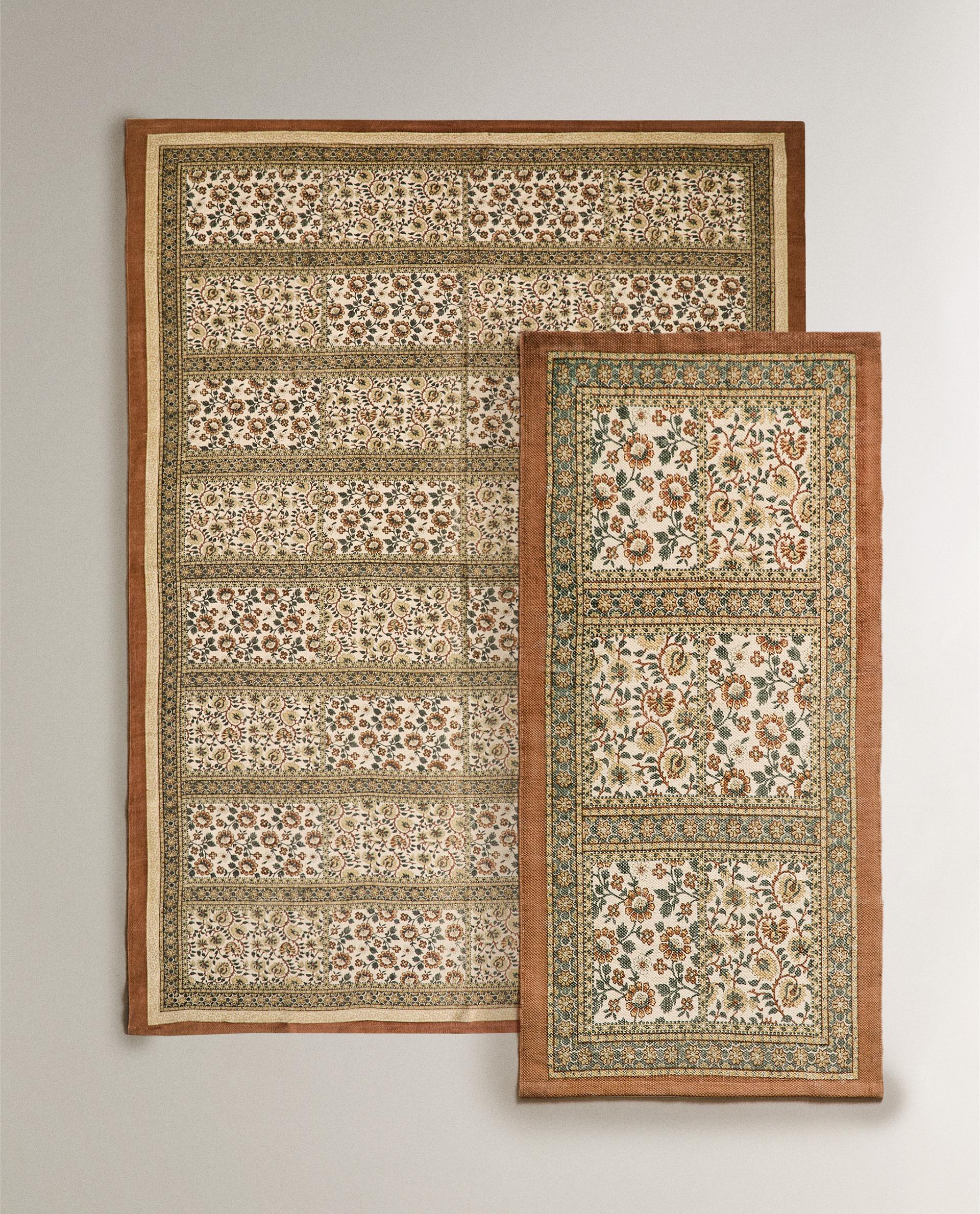 COLOUR BLOCK PRINT COTTON RUG