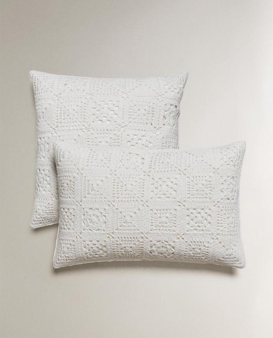 PATCHWORK CROCHET COTTON QUILTED CUSHION COVER