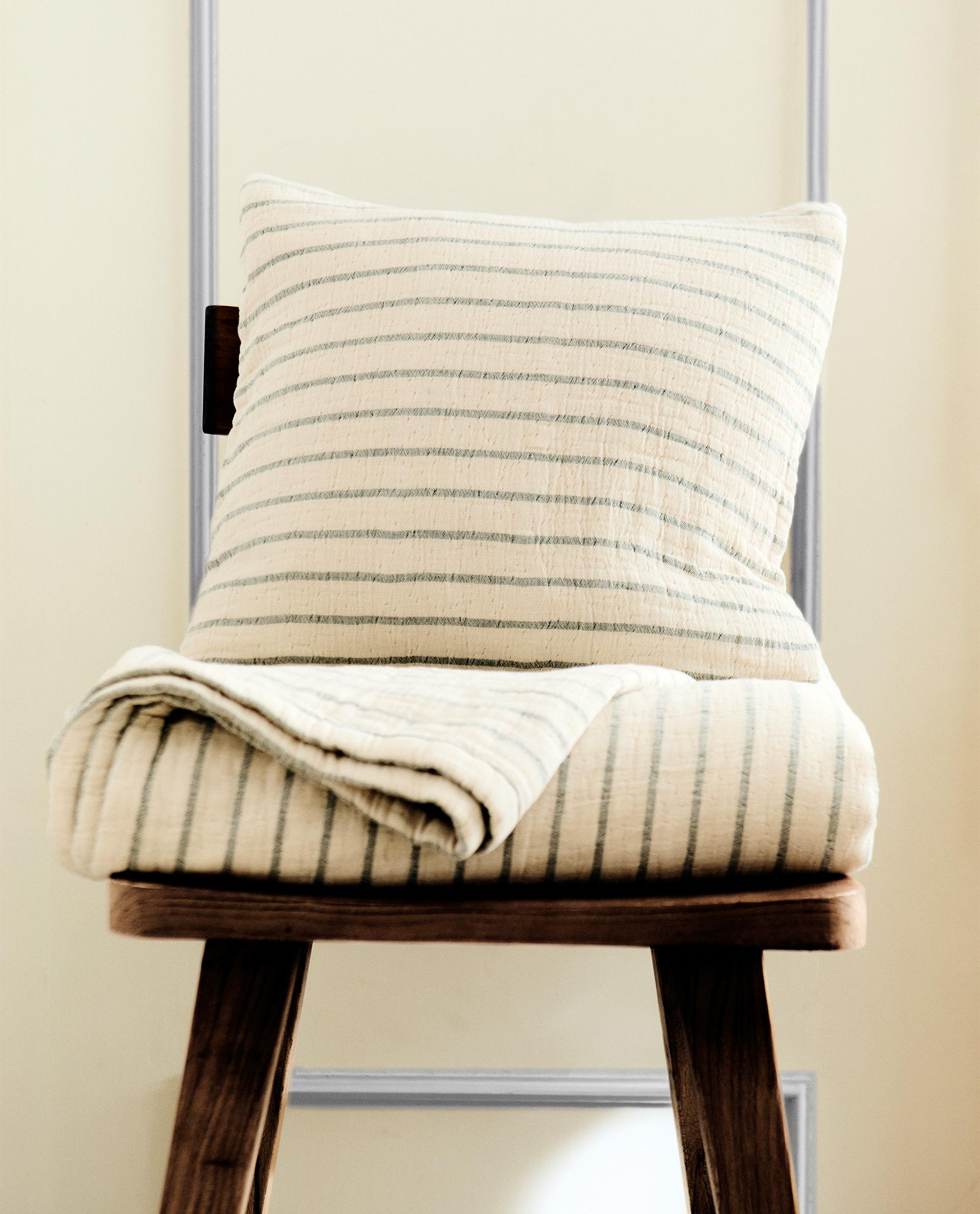 CHILDREN'S STRIPED MUSLIN CUSHION COVER FOR BEDSPREADS