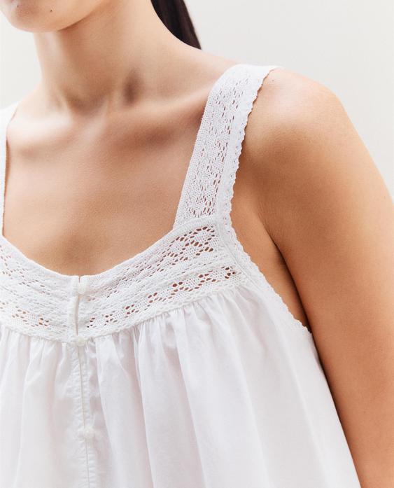 STRAPPY COTTON TOP WITH LACE TRIM
