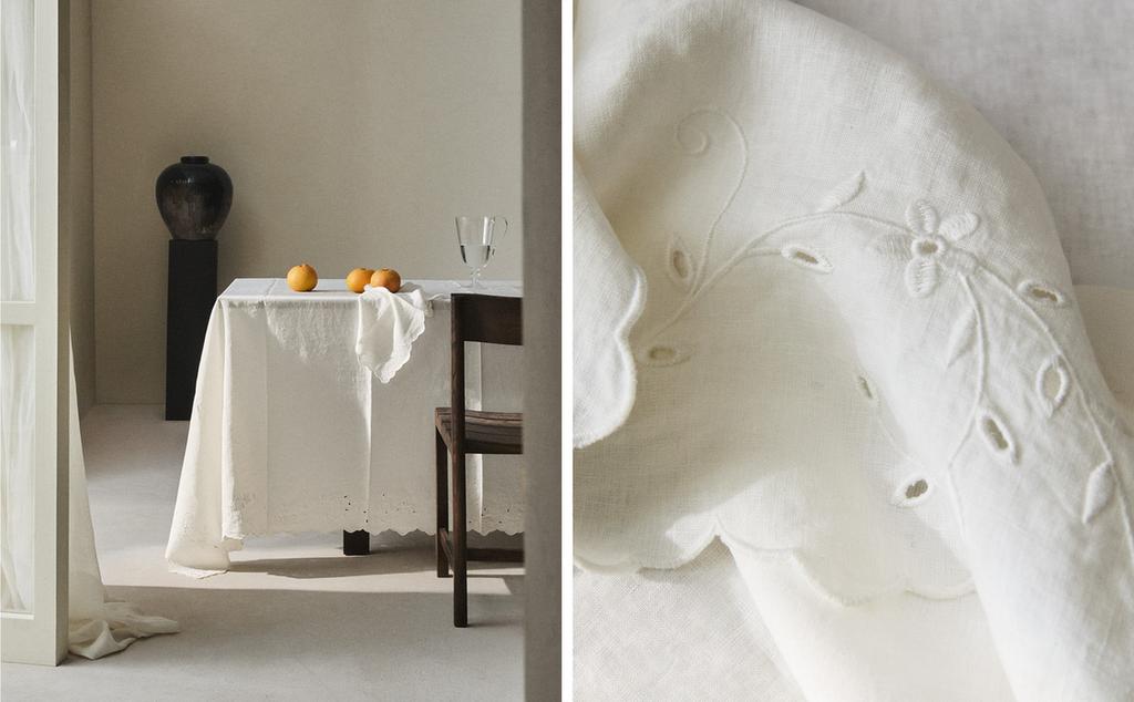 مفرش مائدة كتان بأزهار مطرزة