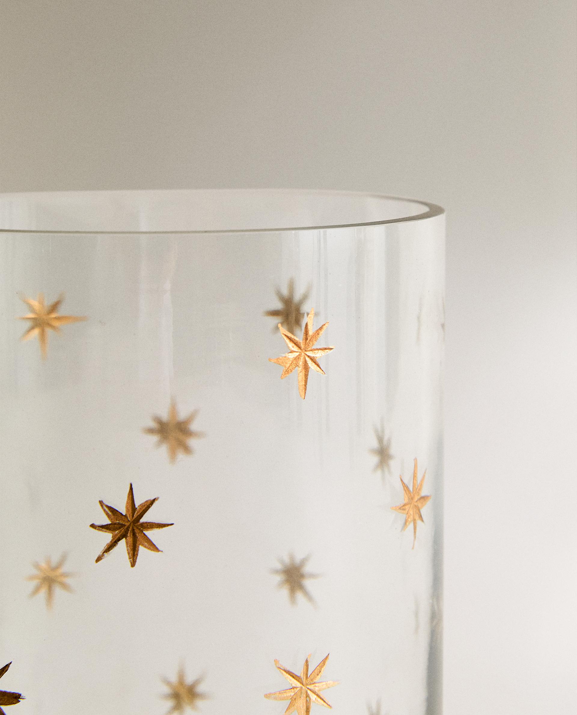 CHRISTMAS STARS GLASS TEALIGHT HOLDER