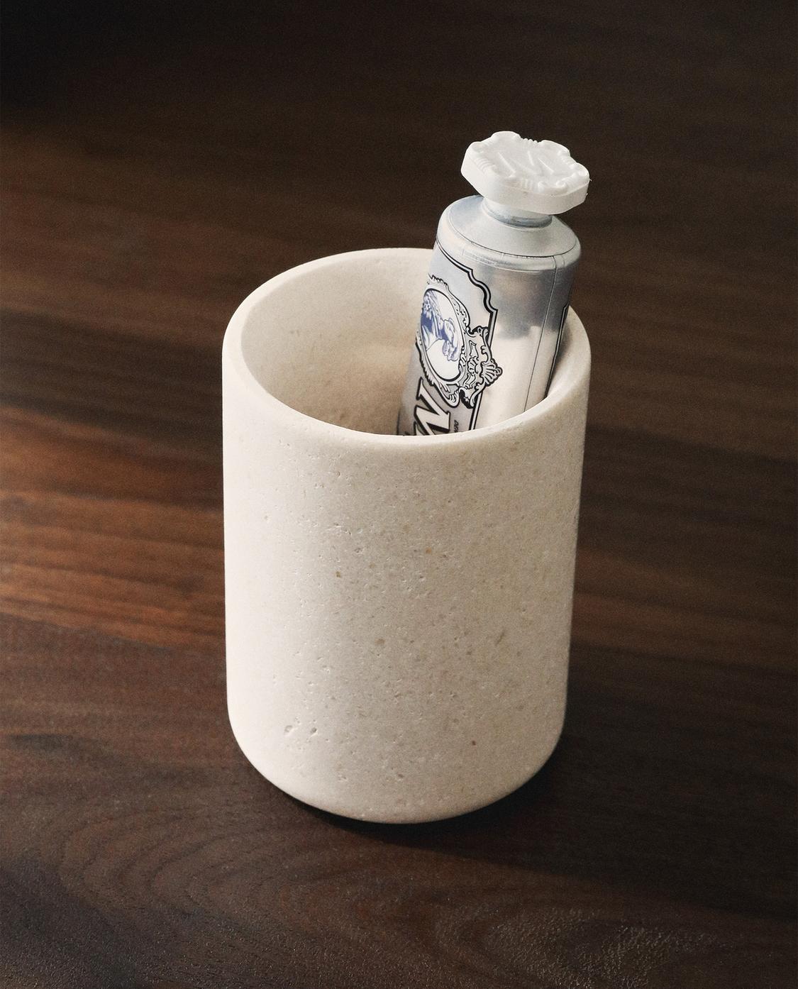 Portaspazzolini Ceramica Motivo Marmo 300ml | Bicchiere Elegante Per Bagno - Foto 4