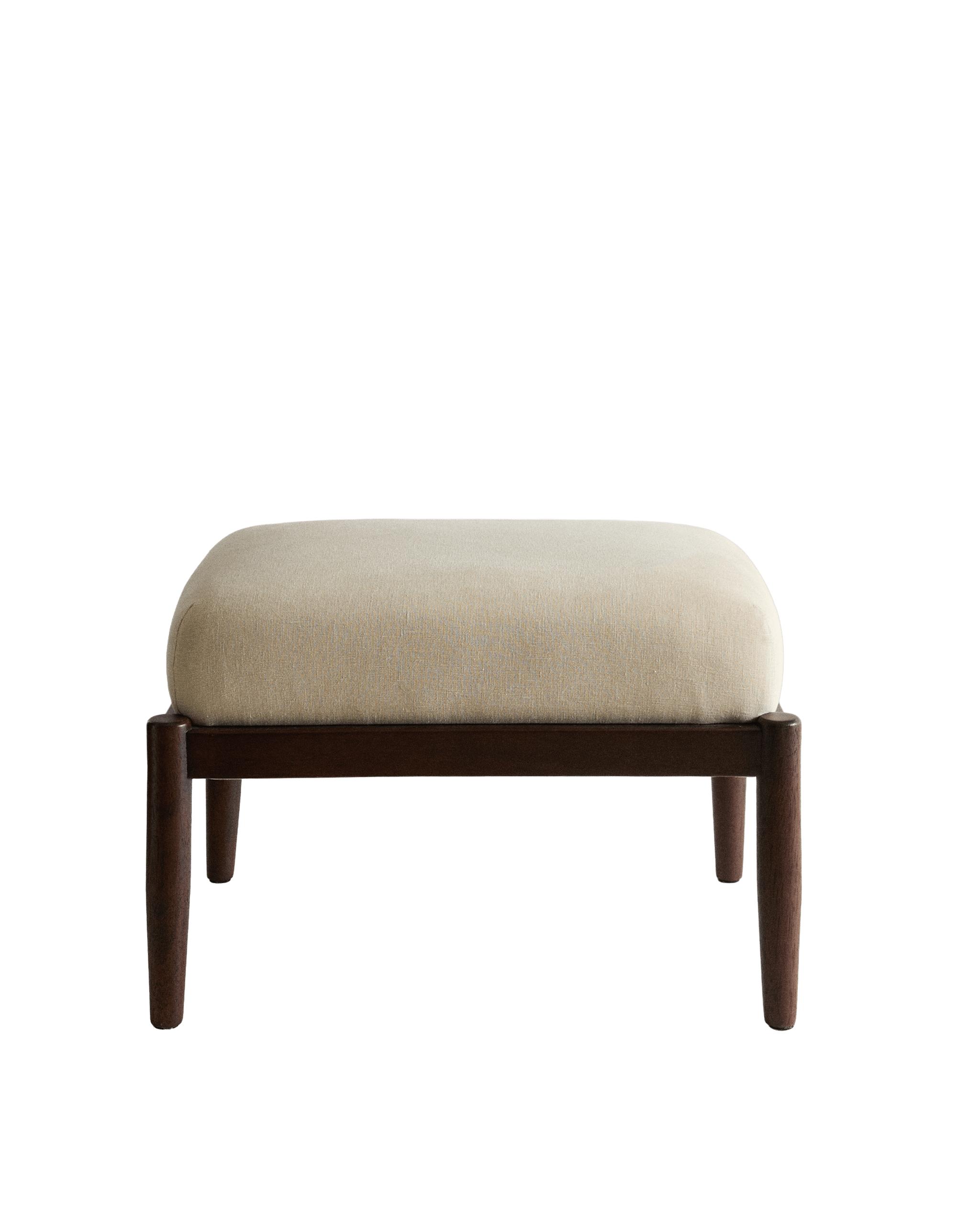 WOOD AND LINEN FOOTREST STOOL product thumbnail 4