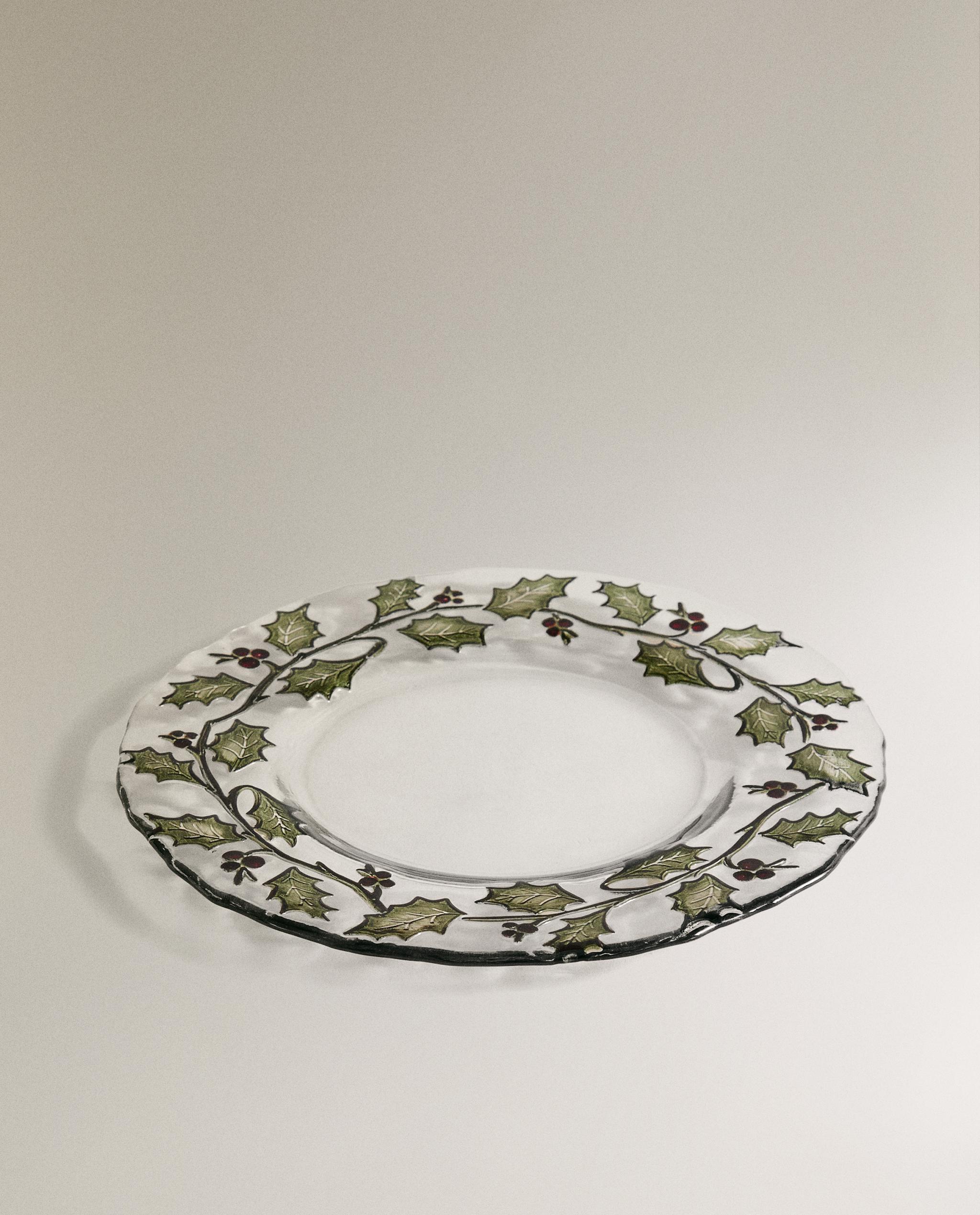 クリスマス ヒイラギの葉 ガラスデザートプレート | Zara Home 日本/Japan