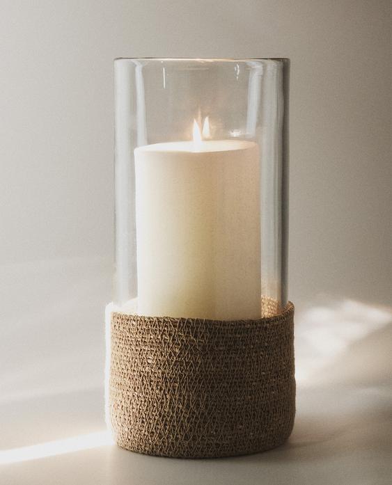 GLAZEN WINDLICHT MET JUTE GLAZEN WINDLICHT MET JUTE
