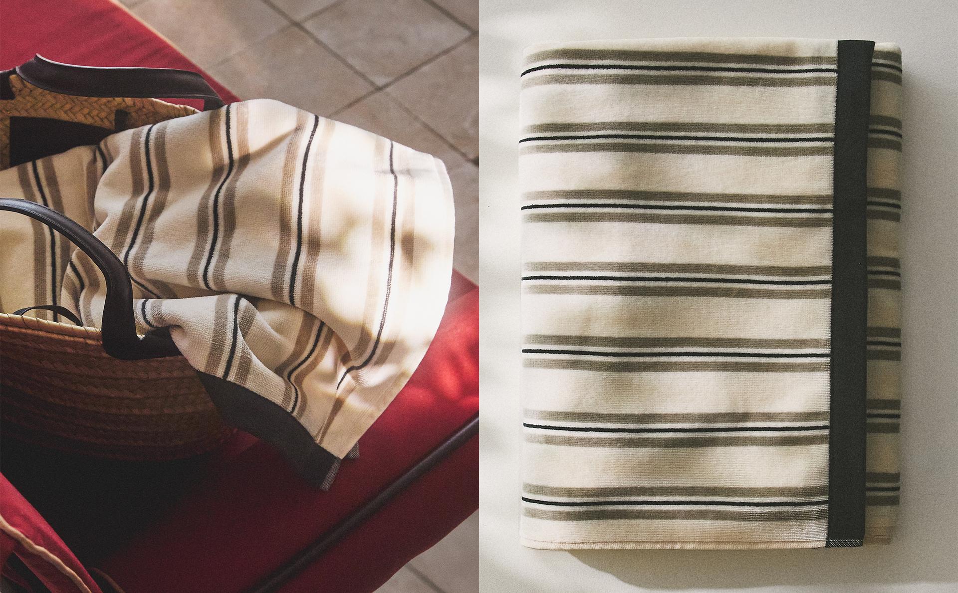 VELOUR BEACH TOWEL WITH CONTRAST STRIPES VELOUR BEACH TOWEL WITH CONTRAST STRIPES