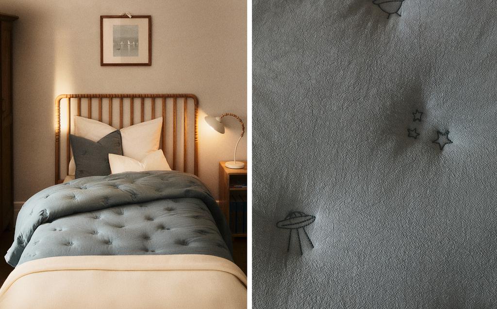 KIDS' COTTON SPACE QUILTED BEDSPREAD