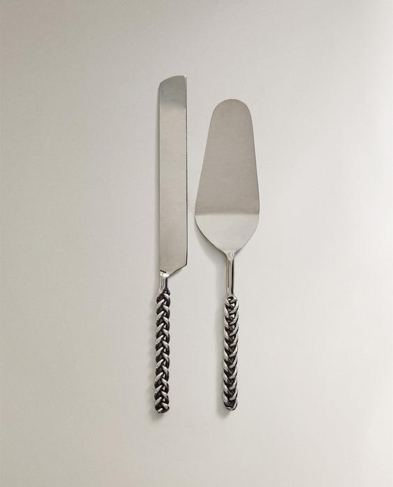 НАБОР ДЛЯ СЕРВИРОВКИ ТОРТА: ЛОПАТКА И НОЖ С ПЛЕТЕНОЙ РУЧКОЙ