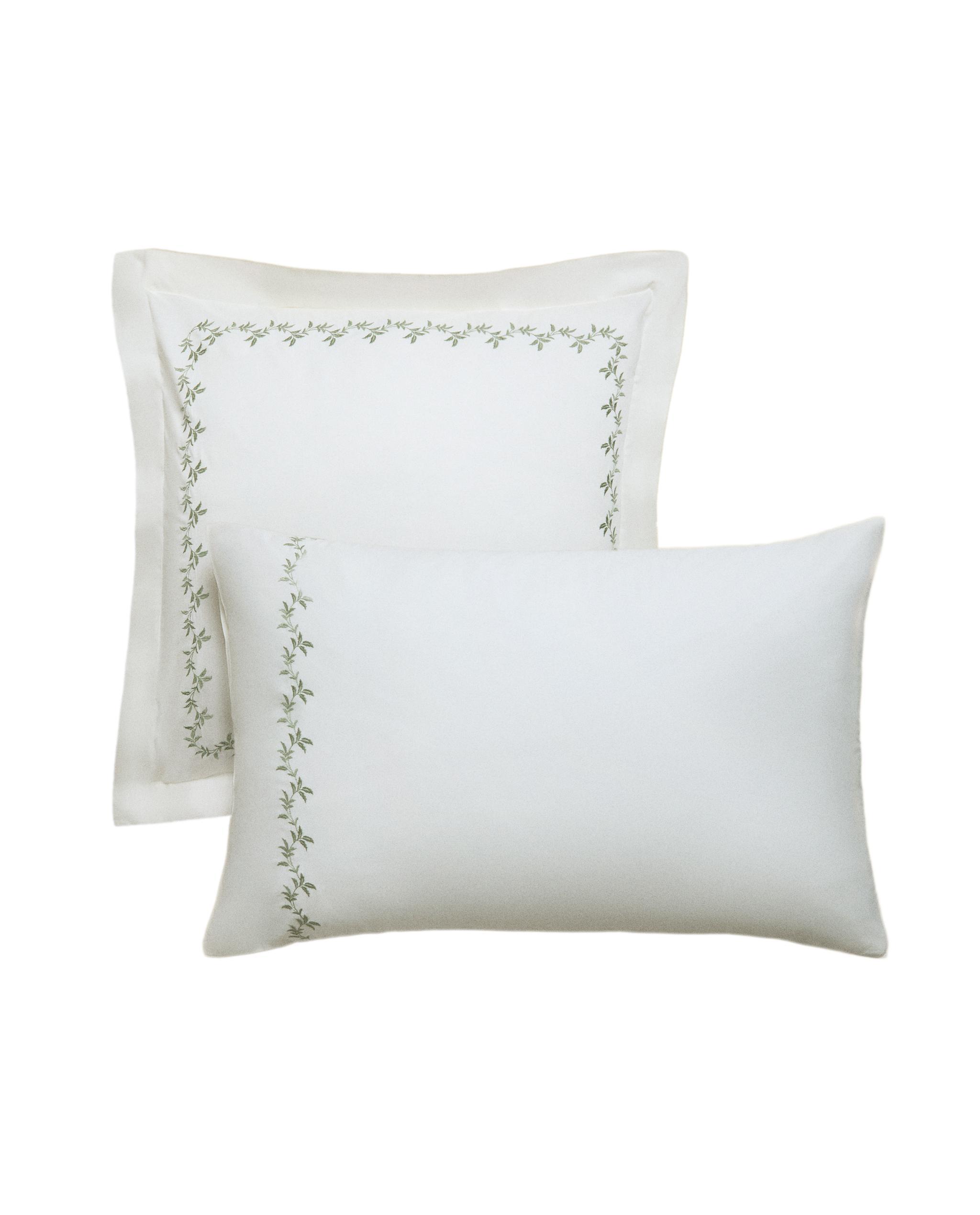 SATEEN PILLOWCASE WITH EMBROIDERED LEAVES product thumbnail 4