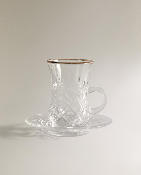 فنجان شاي زجاج منقوش