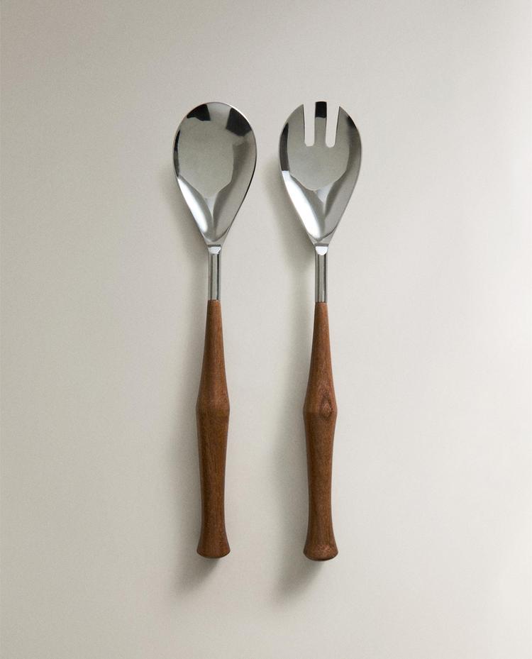 SET CUBIERTOS ENSALADA  ACERO Y MADERA (SET DE 2)