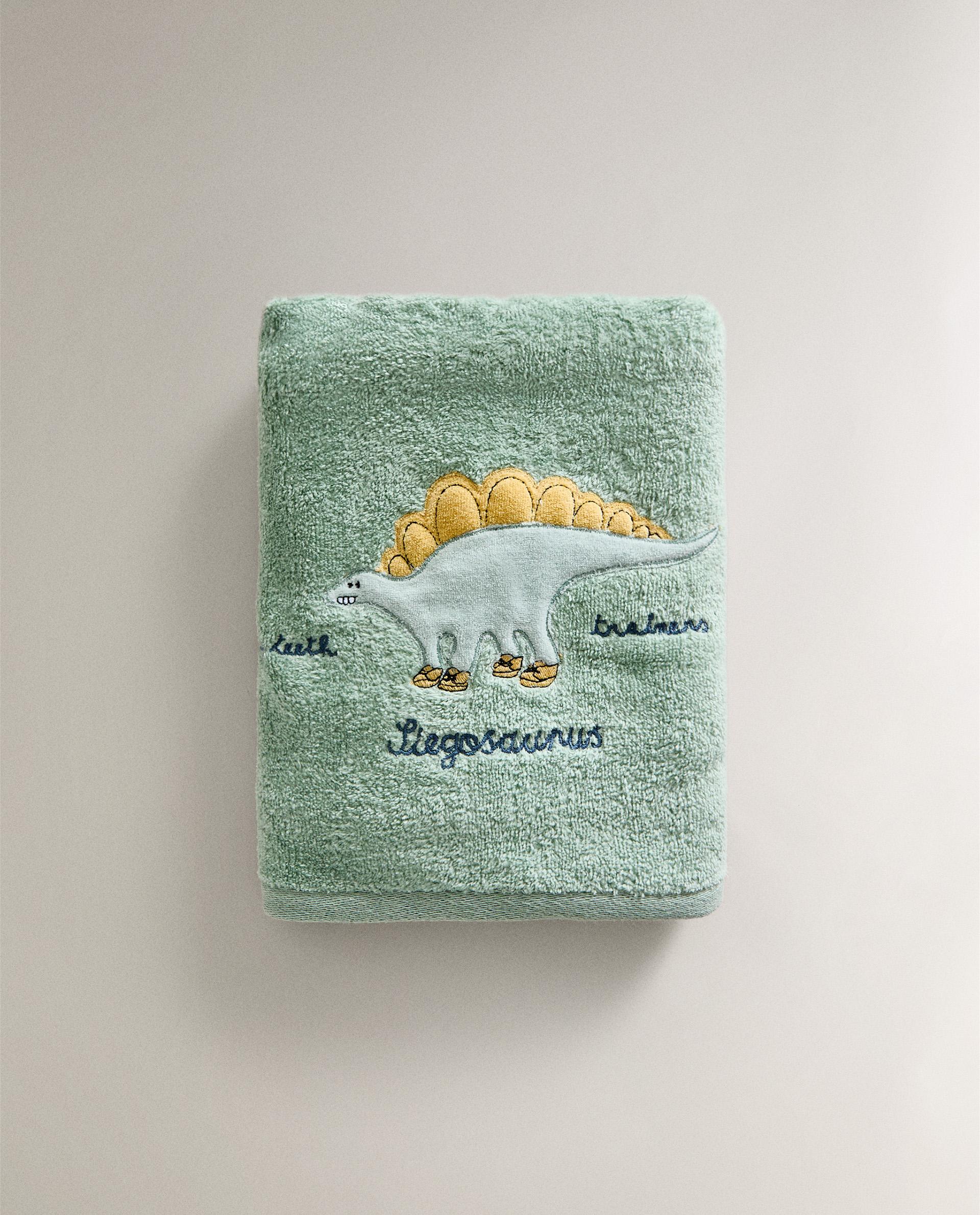 CHILDREN’S VELOUR DINOSAUR BATH TOWEL